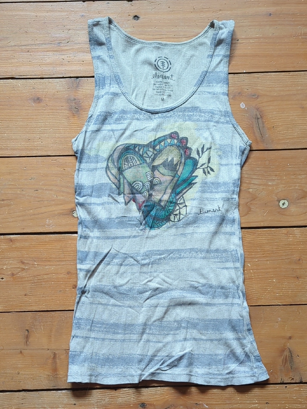 310-**FREE ADD ON**Element Gray Striped Tank with Multicolor Heart Motif